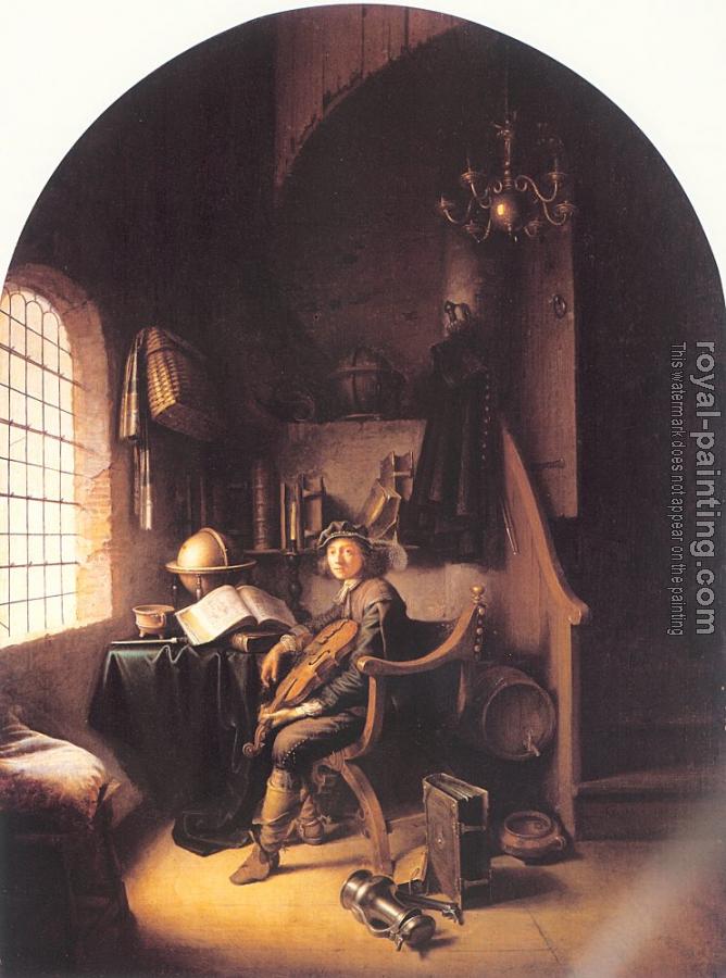 Gerrit Dou : An Interior with Young Violinist